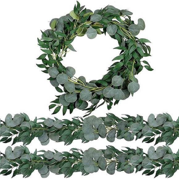 2 Pack 6.5 Feet Artificial Eucalyptus Garland with Willow Leaves Faux Greenery - Picture 1 of 6
